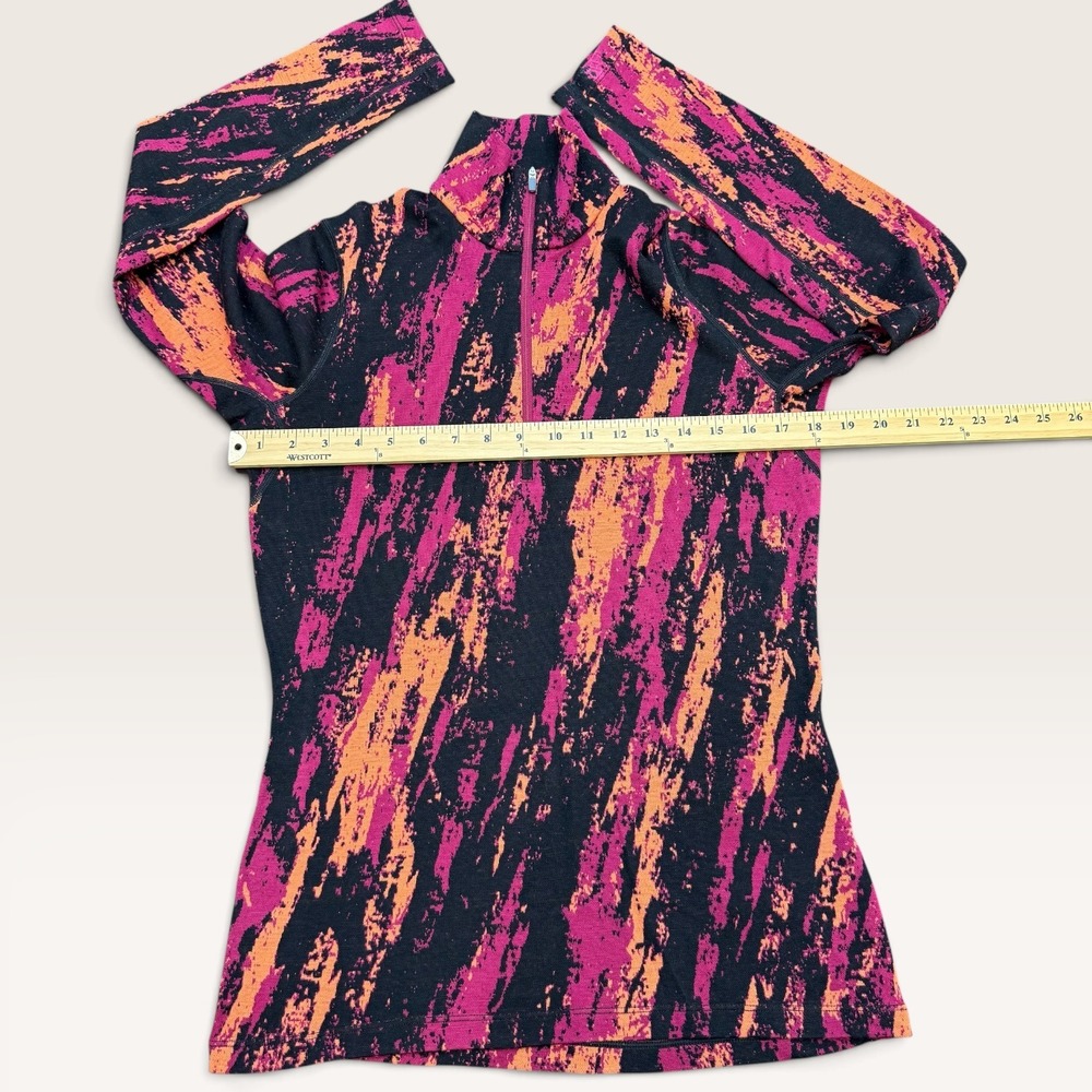 Icebreaker 250 Merino Wool Base Layer 1/4 Zip Top Pink Orange Abstract Womens M - Picture 8 of 10